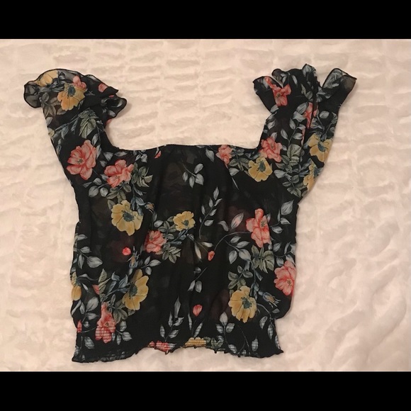 3/$25!!  Love Tree Floral off Shoulder Elastic Waist Crop Top - Picture 5 of 8